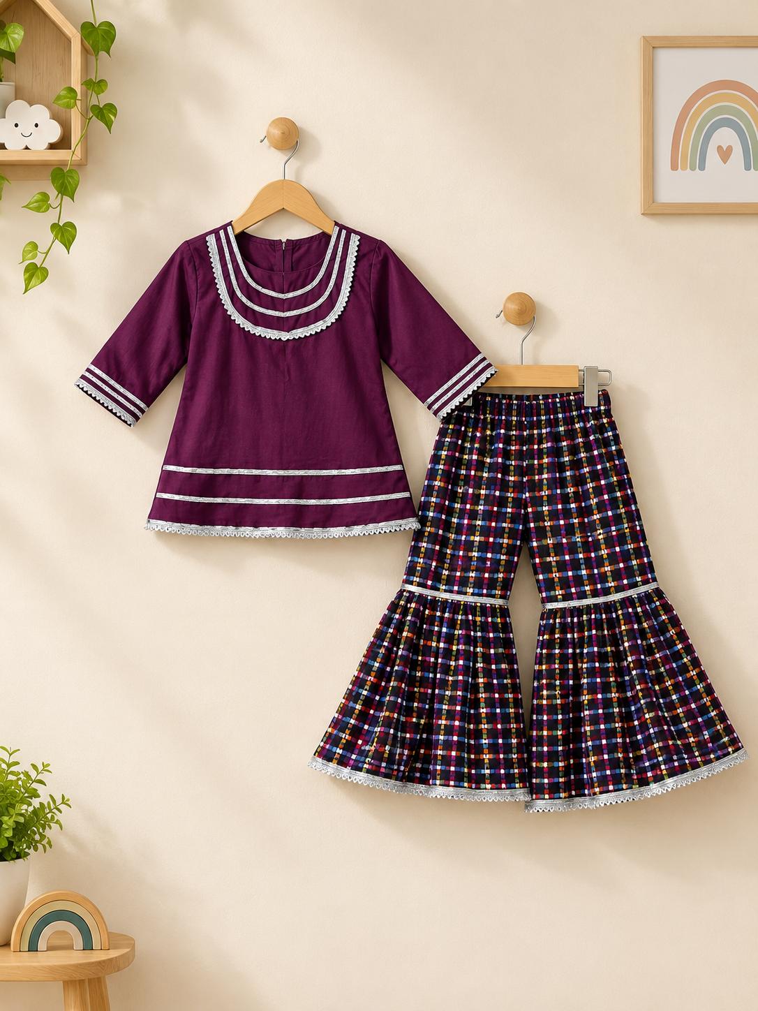 Girls Purple Kurta with Printed Sharara | Sara’s Lounge