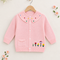 Girls Pink Embroidered Knit Cardigan with Floral Embroidery