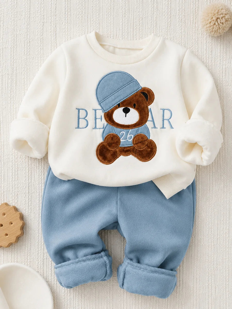 Kids Bear Print Winter Sweatshirt & Trouser Set – Boys & Girls | Sara’s Lounge
