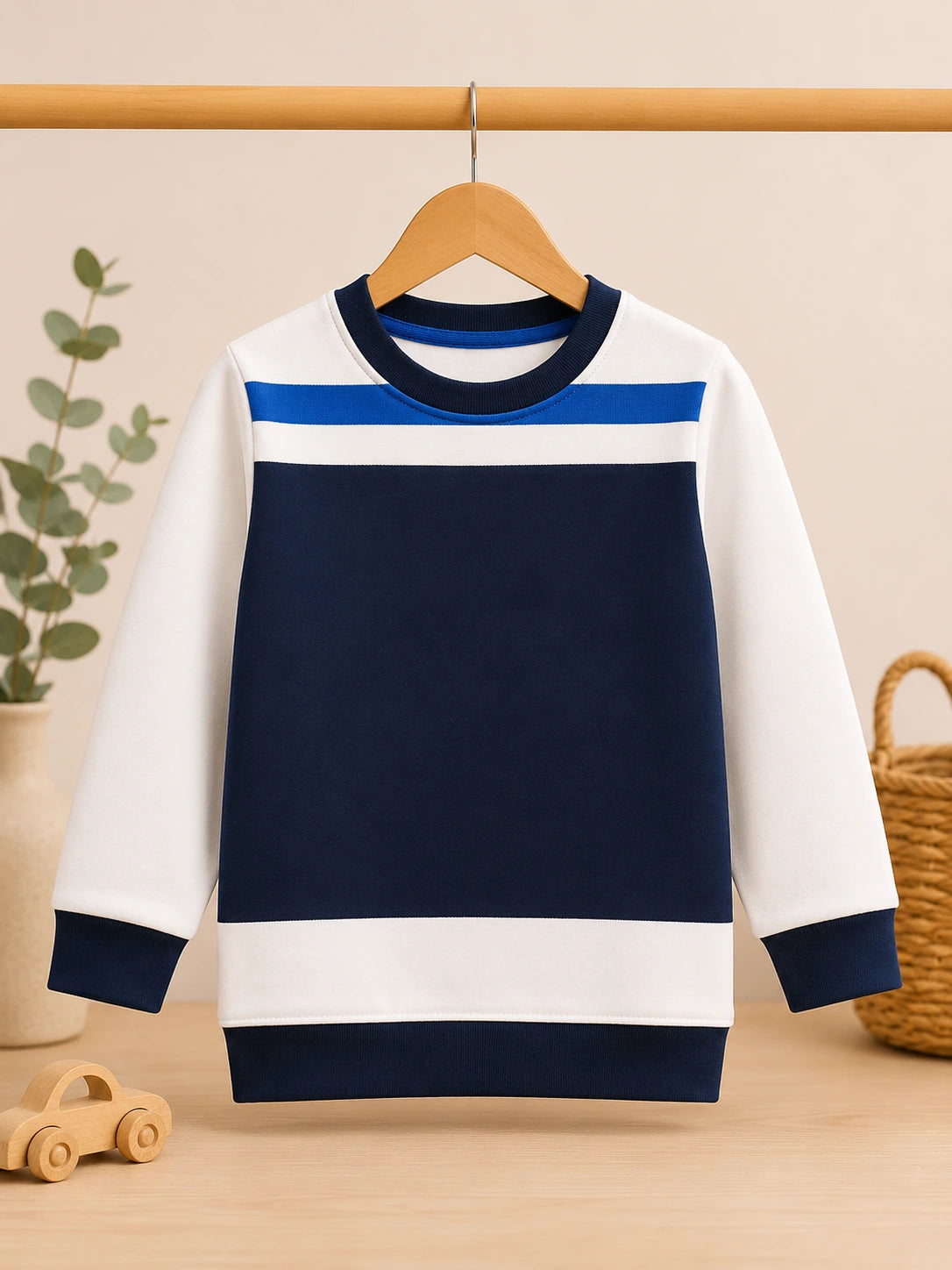 Boys Navy & White Color Block Sweatshirt