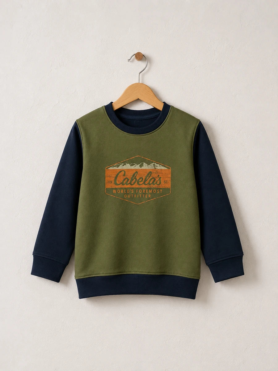 Kids Olive Green & Navy Full Sleeve Sweatshirt | Boys Winter Sweatshirt