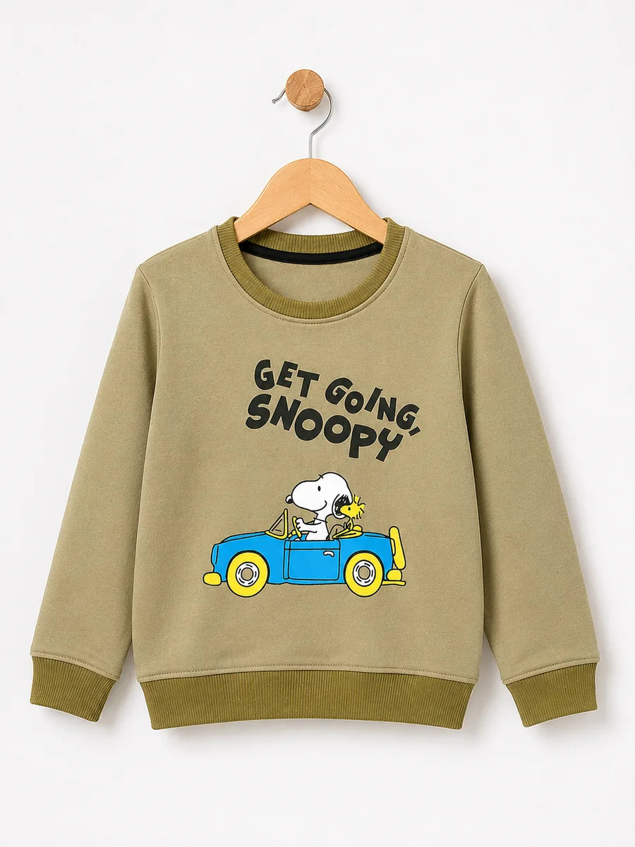 Kids Olive Green Snoopy Graphic Sweatshirt