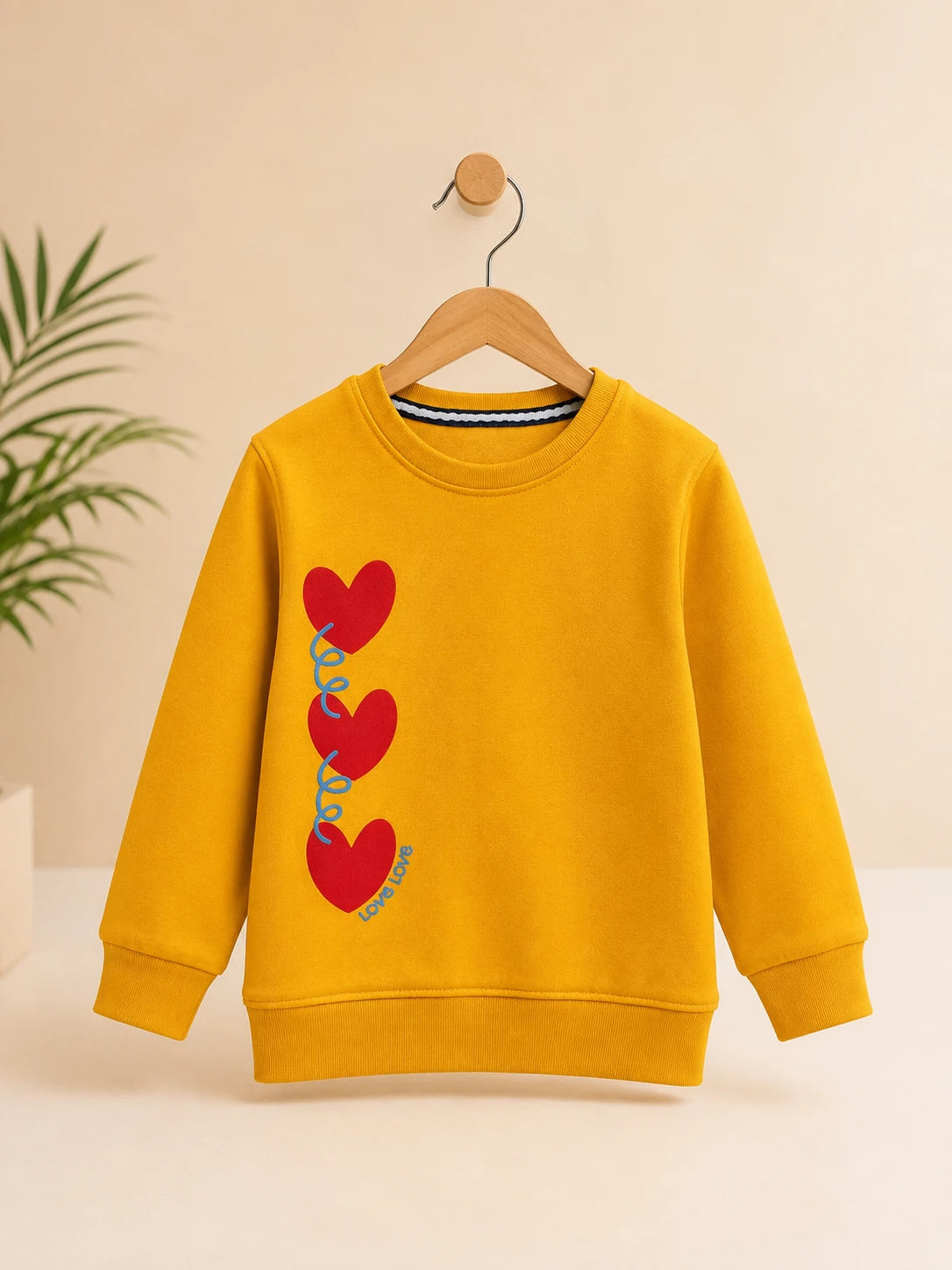Girls’ Mustard Yellow Heart Print Sweatshirt