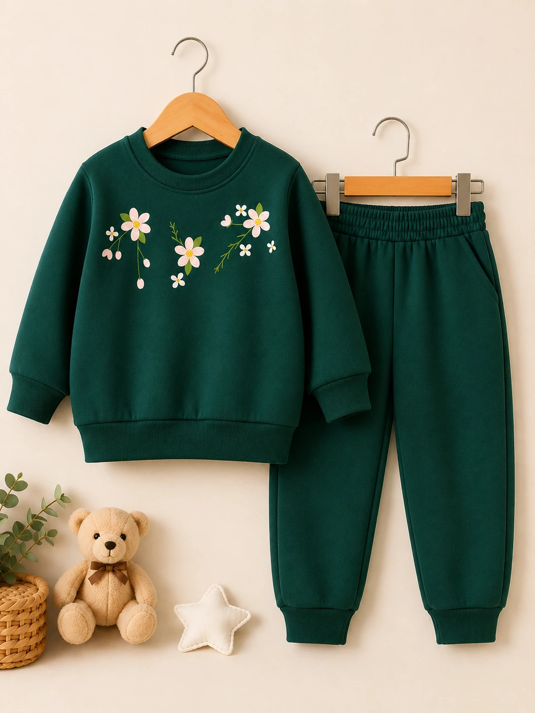 Girls Floral Print Winter Sweatshirt & Trouser Set | Sara’s Lounge