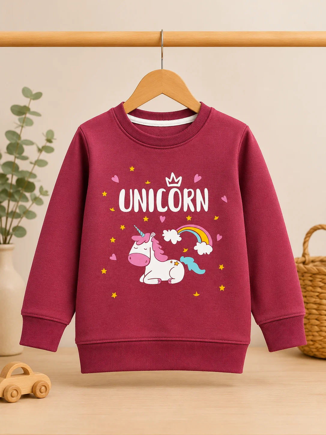 Girls Unicorn Printed Sweatshirt – Maroon