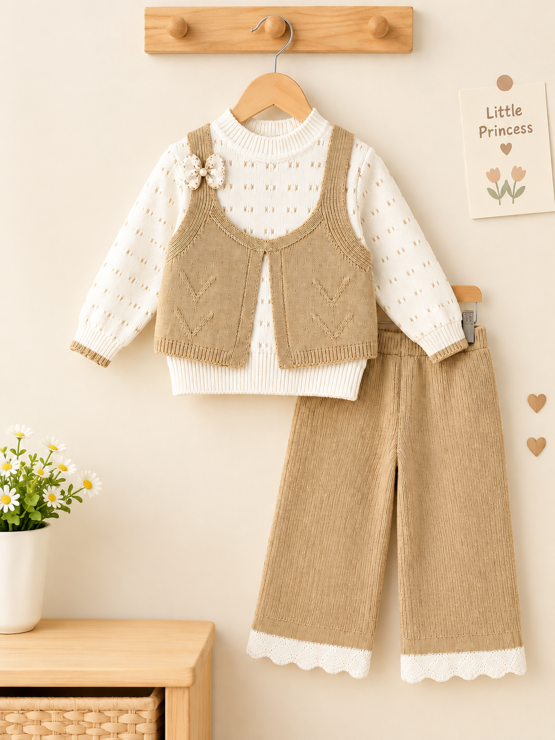 Baby Girl Knitted 3-Piece Outfit Set | Sweater & Pants